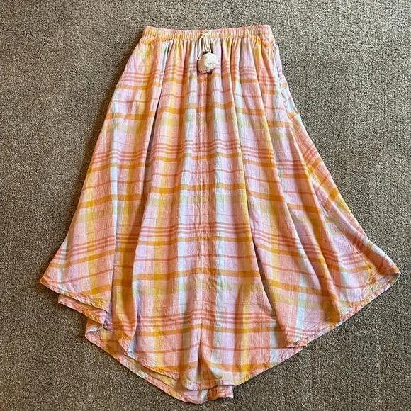 American Eagle Plaid Midi Skirt in Pink and Orange Size M Elastic Waist Boho - Picture 8 of 12